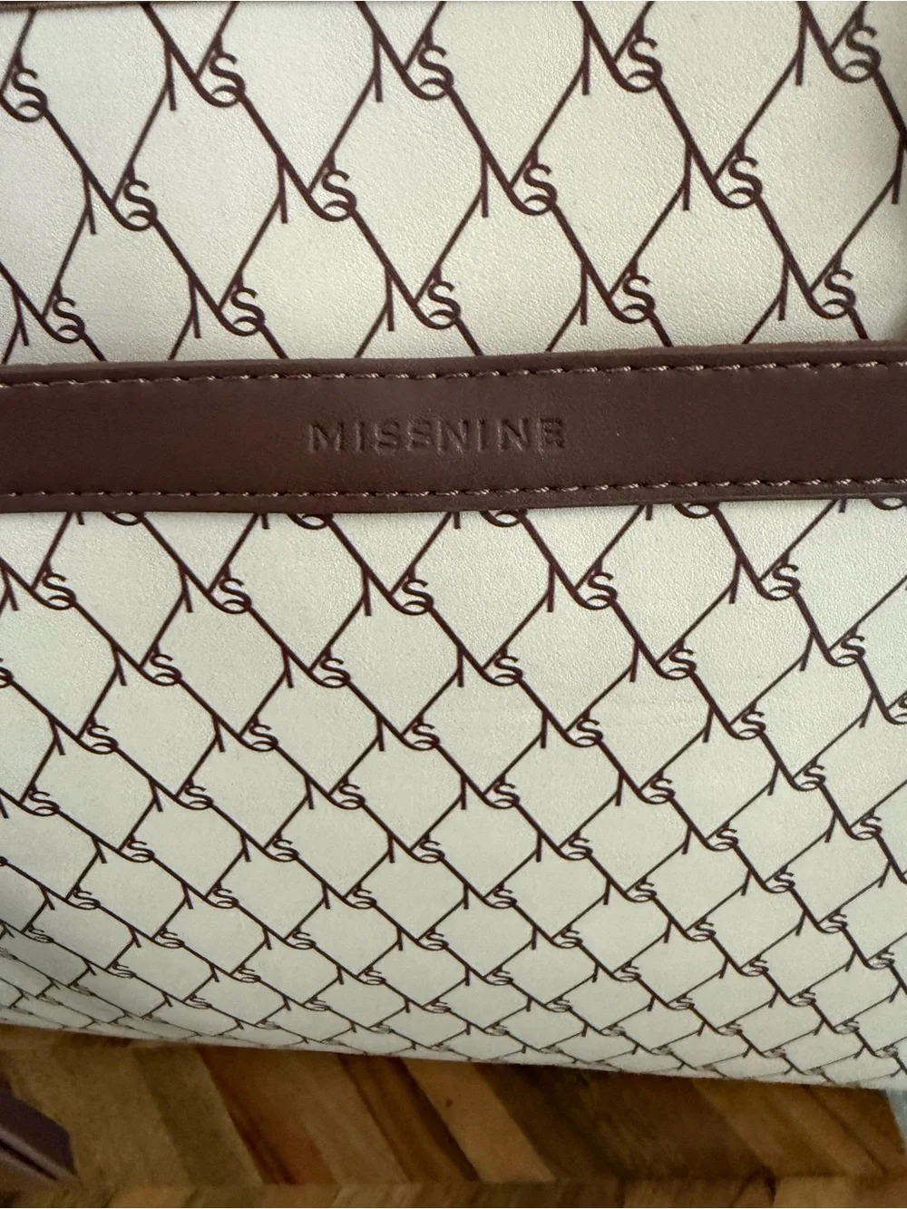 Elegant Monogram Laptop Tote Structured Work Bag Brown Neutral 15.6”